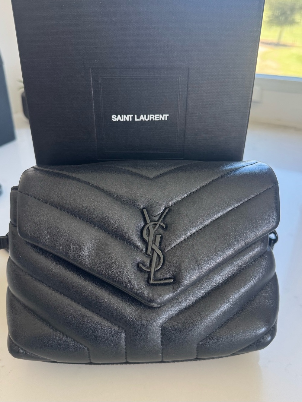 Saint Laurent Black Quilted Chevron Leather Crossbody